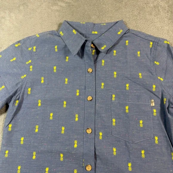 Roberta Oaks Button Down Shirt Womens Small Blue Pineapple Print Hawaiian Cotton - Picture 3 of 8